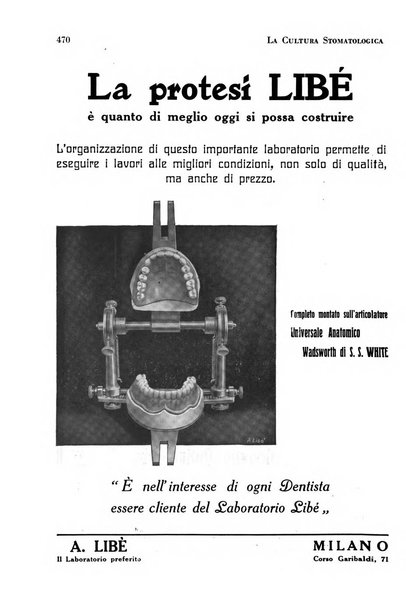 La cultura stomatologica rassegna mensile di scienza, arte, storia e problemi professionali