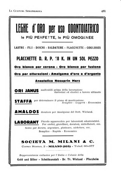 La cultura stomatologica rassegna mensile di scienza, arte, storia e problemi professionali