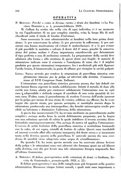 La cultura stomatologica rassegna mensile di scienza, arte, storia e problemi professionali