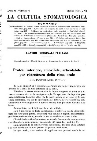 La cultura stomatologica rassegna mensile di scienza, arte, storia e problemi professionali