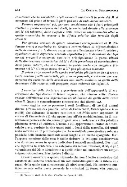 La cultura stomatologica rassegna mensile di scienza, arte, storia e problemi professionali