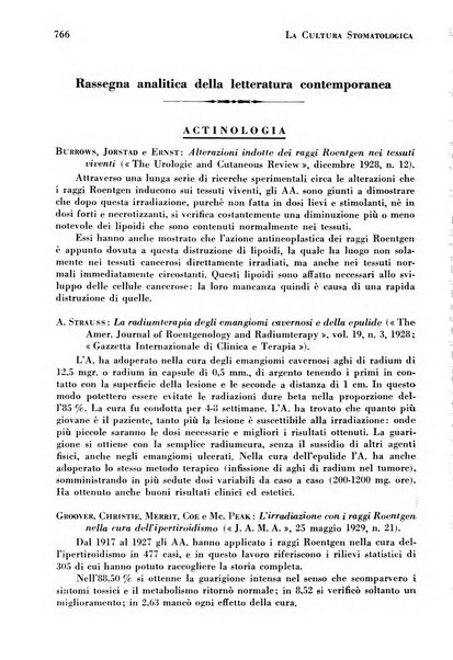 La cultura stomatologica rassegna mensile di scienza, arte, storia e problemi professionali