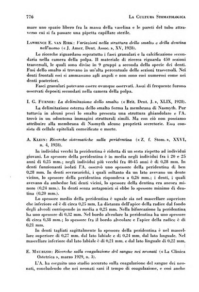 La cultura stomatologica rassegna mensile di scienza, arte, storia e problemi professionali