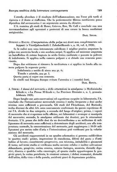 La cultura stomatologica rassegna mensile di scienza, arte, storia e problemi professionali