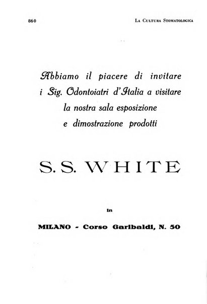 La cultura stomatologica rassegna mensile di scienza, arte, storia e problemi professionali