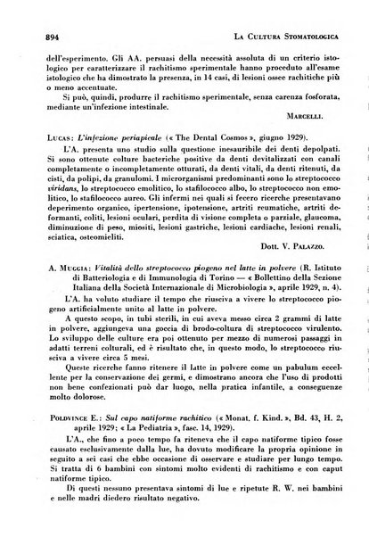 La cultura stomatologica rassegna mensile di scienza, arte, storia e problemi professionali