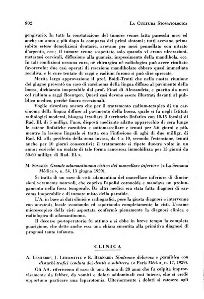 La cultura stomatologica rassegna mensile di scienza, arte, storia e problemi professionali