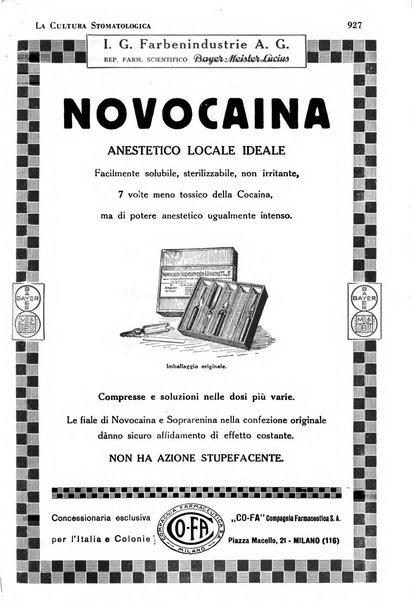 La cultura stomatologica rassegna mensile di scienza, arte, storia e problemi professionali