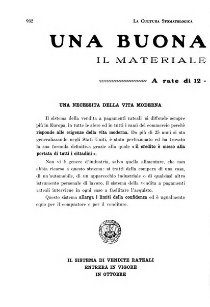 La cultura stomatologica rassegna mensile di scienza, arte, storia e problemi professionali