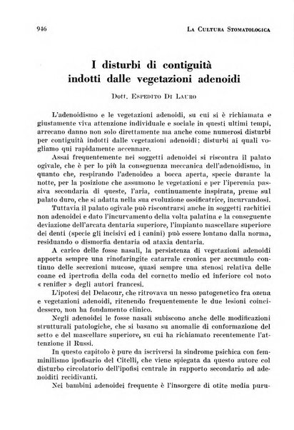 La cultura stomatologica rassegna mensile di scienza, arte, storia e problemi professionali