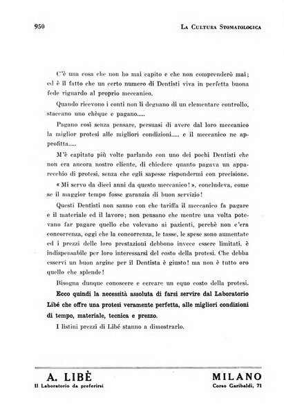 La cultura stomatologica rassegna mensile di scienza, arte, storia e problemi professionali