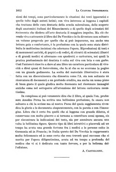 La cultura stomatologica rassegna mensile di scienza, arte, storia e problemi professionali