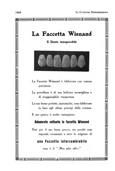 La cultura stomatologica rassegna mensile di scienza, arte, storia e problemi professionali