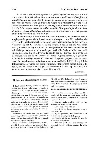 La cultura stomatologica rassegna mensile di scienza, arte, storia e problemi professionali