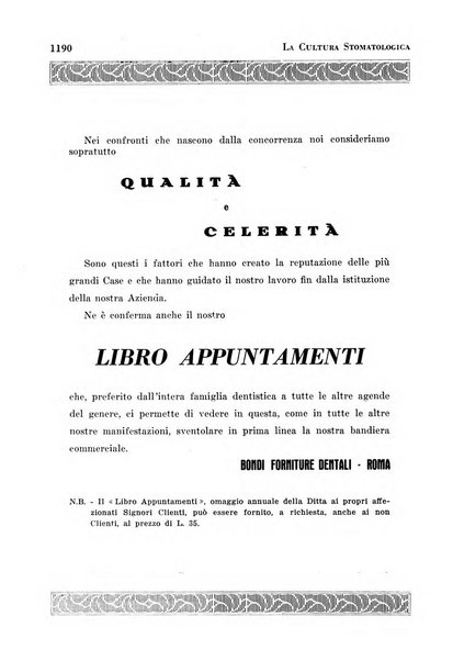 La cultura stomatologica rassegna mensile di scienza, arte, storia e problemi professionali