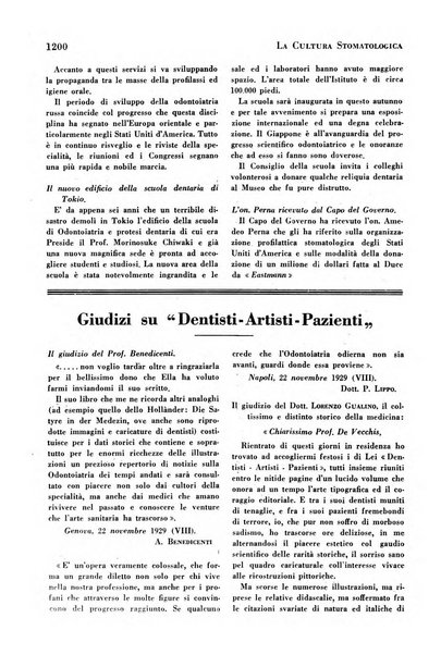 La cultura stomatologica rassegna mensile di scienza, arte, storia e problemi professionali