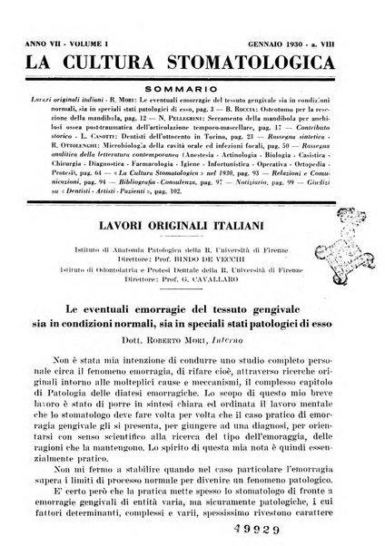 La cultura stomatologica rassegna mensile di scienza, arte, storia e problemi professionali