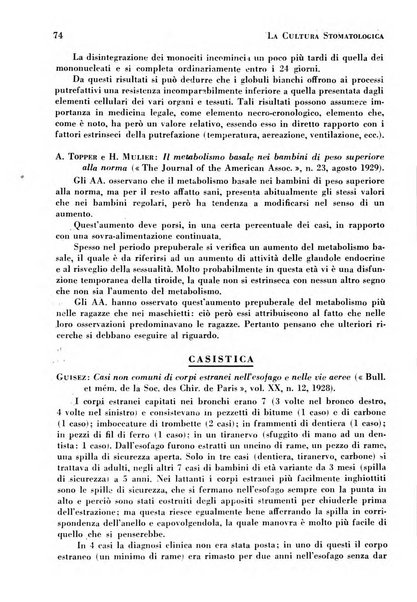 La cultura stomatologica rassegna mensile di scienza, arte, storia e problemi professionali