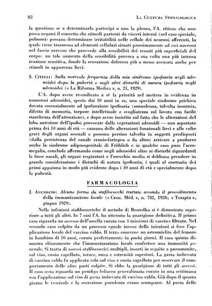 La cultura stomatologica rassegna mensile di scienza, arte, storia e problemi professionali