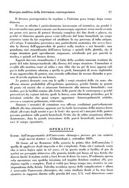 La cultura stomatologica rassegna mensile di scienza, arte, storia e problemi professionali