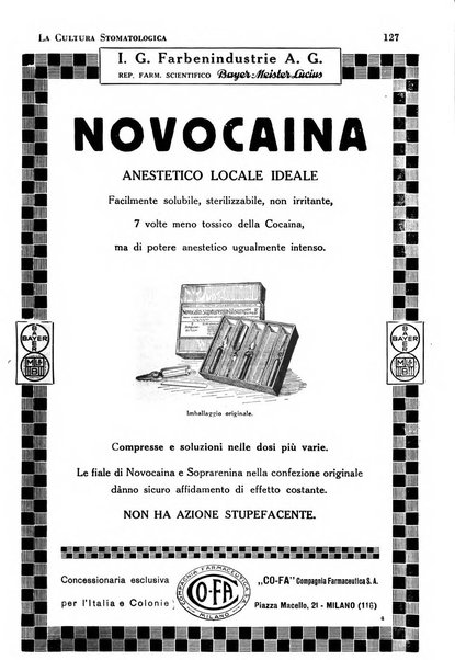 La cultura stomatologica rassegna mensile di scienza, arte, storia e problemi professionali