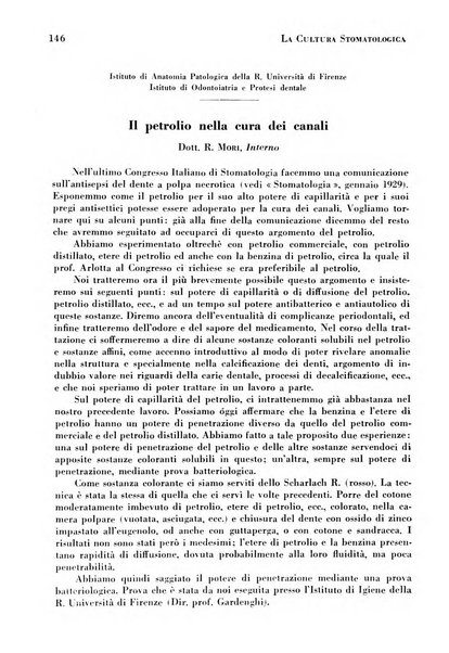 La cultura stomatologica rassegna mensile di scienza, arte, storia e problemi professionali