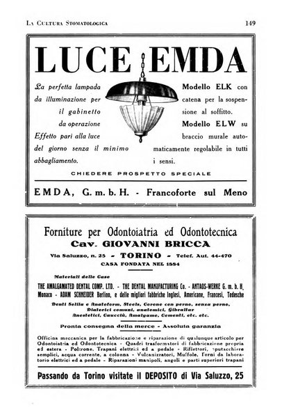 La cultura stomatologica rassegna mensile di scienza, arte, storia e problemi professionali