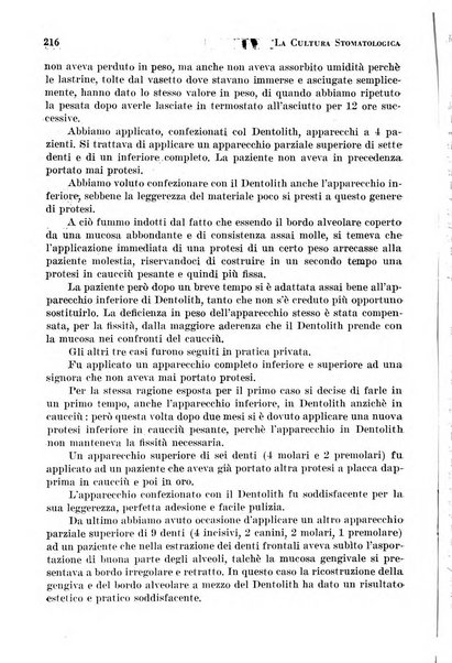 La cultura stomatologica rassegna mensile di scienza, arte, storia e problemi professionali