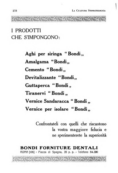 La cultura stomatologica rassegna mensile di scienza, arte, storia e problemi professionali