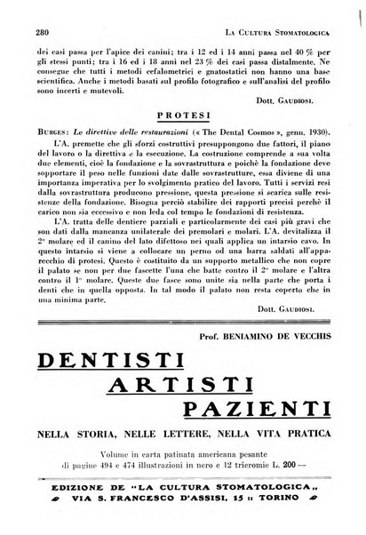 La cultura stomatologica rassegna mensile di scienza, arte, storia e problemi professionali