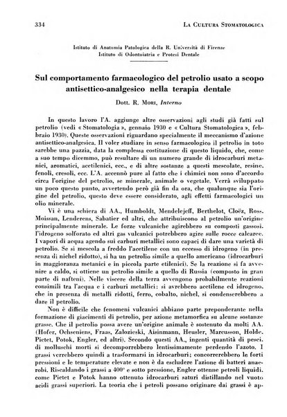 La cultura stomatologica rassegna mensile di scienza, arte, storia e problemi professionali