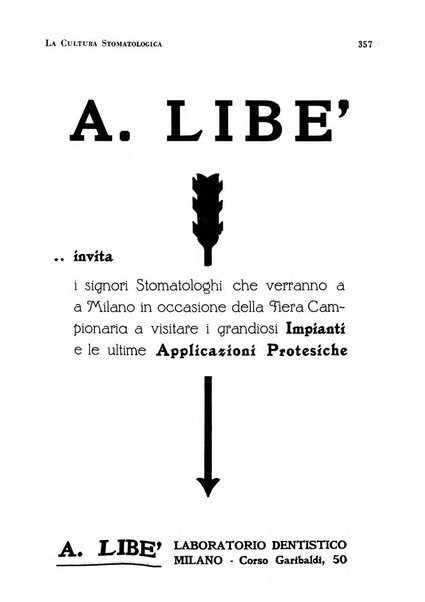 La cultura stomatologica rassegna mensile di scienza, arte, storia e problemi professionali