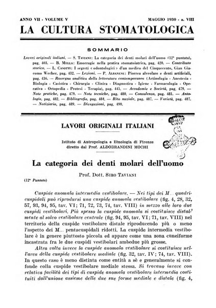 La cultura stomatologica rassegna mensile di scienza, arte, storia e problemi professionali