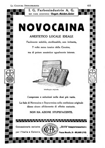 La cultura stomatologica rassegna mensile di scienza, arte, storia e problemi professionali