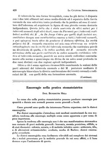 La cultura stomatologica rassegna mensile di scienza, arte, storia e problemi professionali