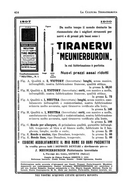 La cultura stomatologica rassegna mensile di scienza, arte, storia e problemi professionali