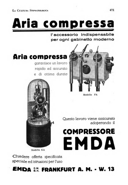 La cultura stomatologica rassegna mensile di scienza, arte, storia e problemi professionali