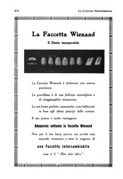 La cultura stomatologica rassegna mensile di scienza, arte, storia e problemi professionali