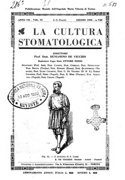 La cultura stomatologica rassegna mensile di scienza, arte, storia e problemi professionali