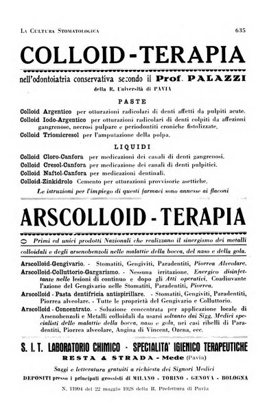 La cultura stomatologica rassegna mensile di scienza, arte, storia e problemi professionali