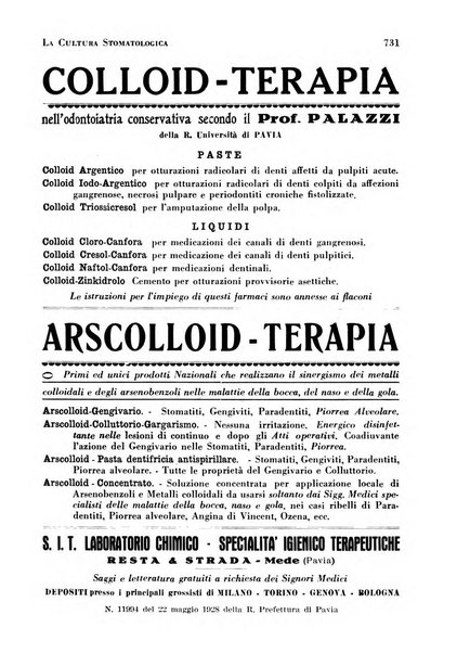 La cultura stomatologica rassegna mensile di scienza, arte, storia e problemi professionali