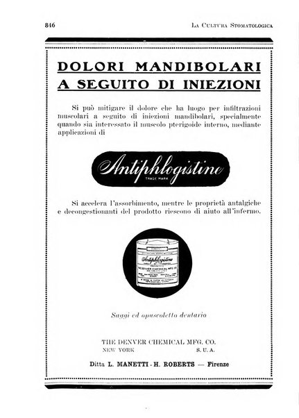 La cultura stomatologica rassegna mensile di scienza, arte, storia e problemi professionali