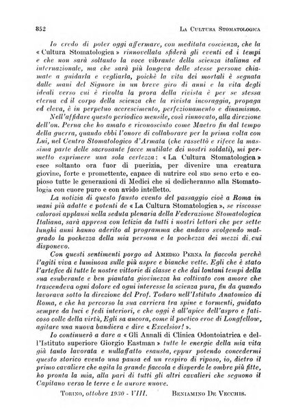 La cultura stomatologica rassegna mensile di scienza, arte, storia e problemi professionali