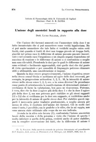 La cultura stomatologica rassegna mensile di scienza, arte, storia e problemi professionali