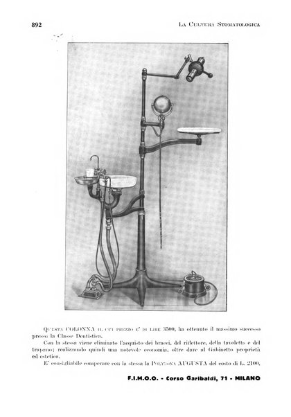 La cultura stomatologica rassegna mensile di scienza, arte, storia e problemi professionali