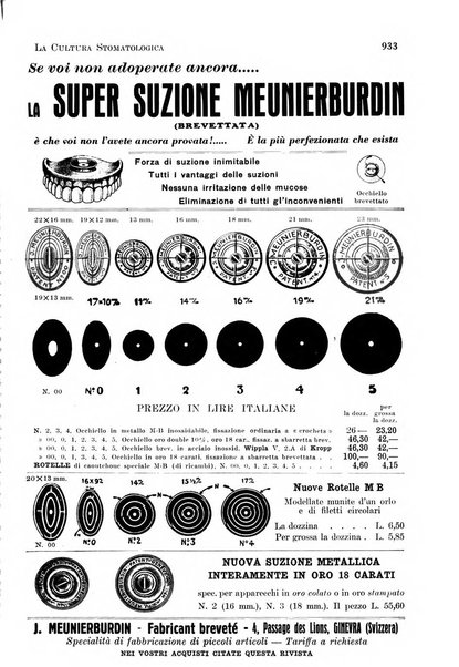 La cultura stomatologica rassegna mensile di scienza, arte, storia e problemi professionali