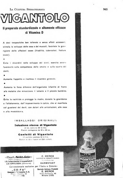 La cultura stomatologica rassegna mensile di scienza, arte, storia e problemi professionali