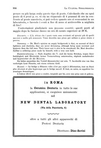 La cultura stomatologica rassegna mensile di scienza, arte, storia e problemi professionali