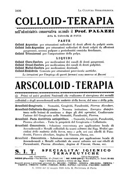 La cultura stomatologica rassegna mensile di scienza, arte, storia e problemi professionali