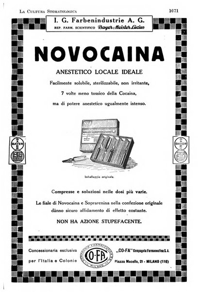 La cultura stomatologica rassegna mensile di scienza, arte, storia e problemi professionali